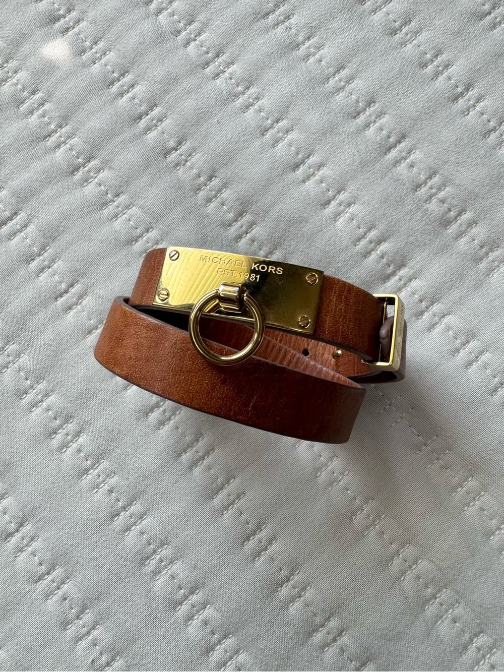 Michael Kors Gold Hardware Double Twist Leather Wrap Bracelet